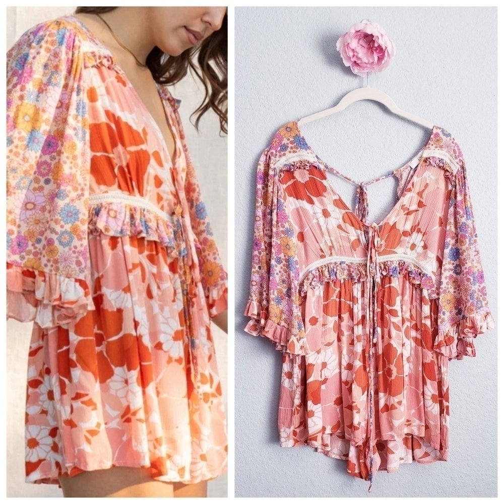 Klesis Bohemian Floral Mixed Media Romper